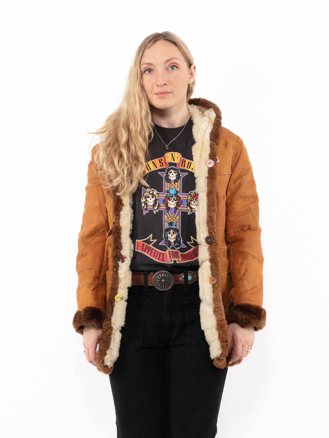 Vintage 90's Women Sheepskin Coat in BrownA0954