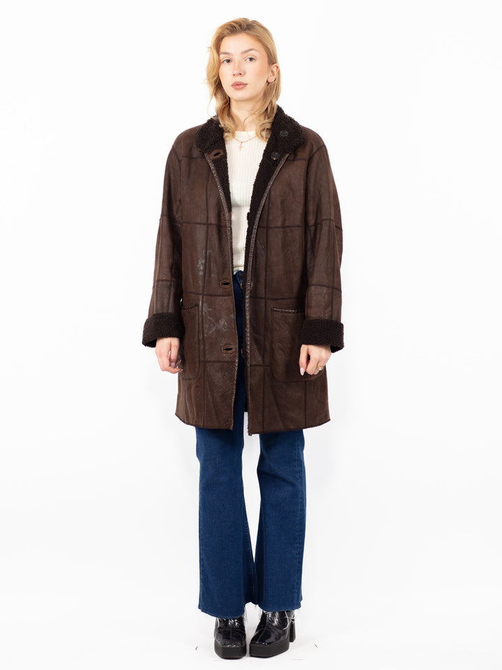 Vintage 90's Women Sheepskin Coat in Brown