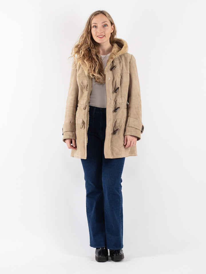 Vintage 90's Women Sheepskin Coat in Beige