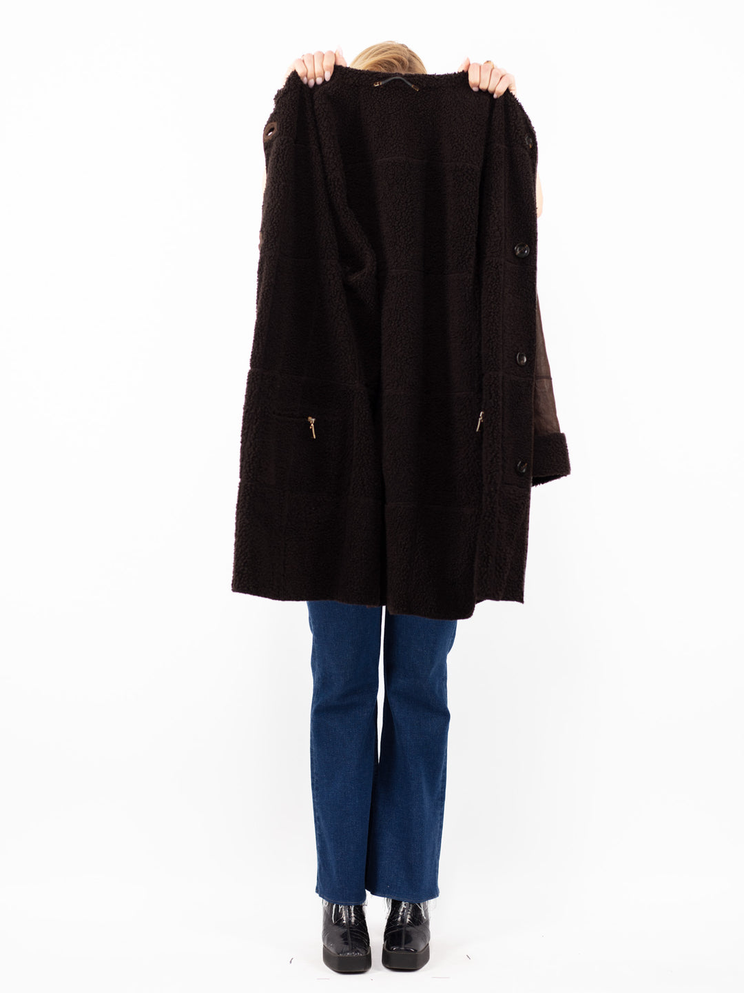 Vintage 90's Women Sheepskin Coat in Brown