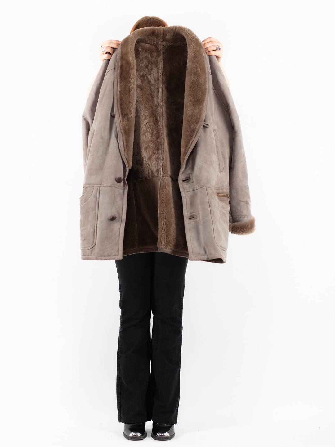 Vintage 90's Women Sheepskin Coat in BeigeV9824