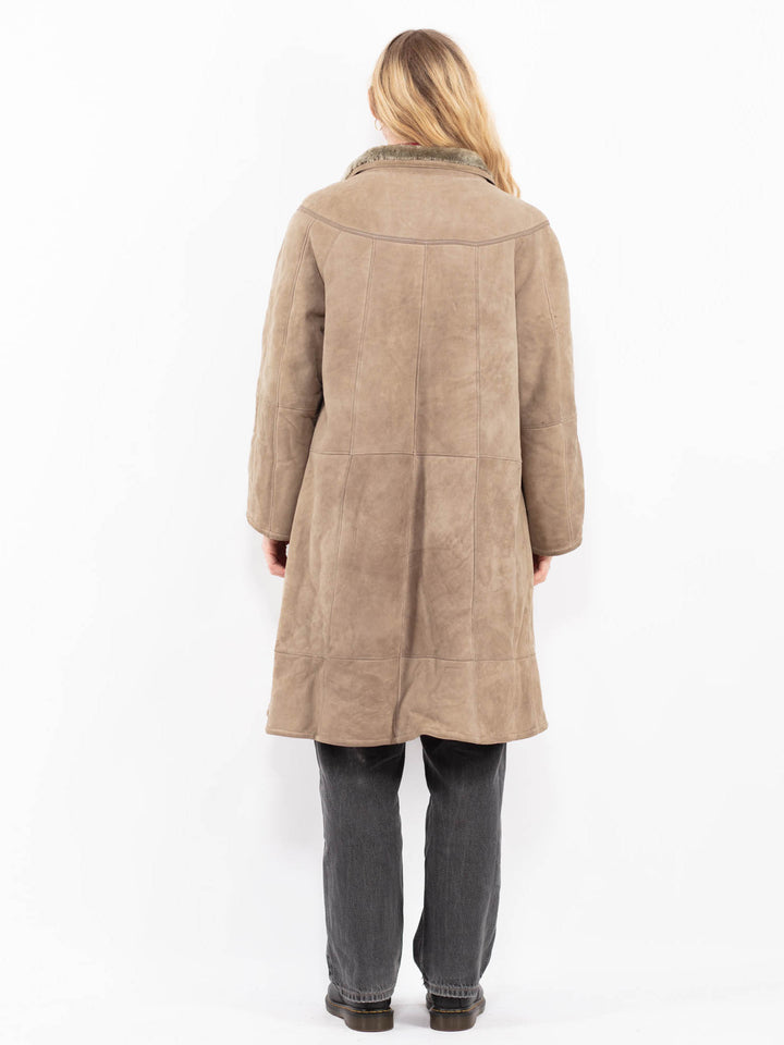 Vintage 90's Women Sheepskin Coat in BeigeA0673