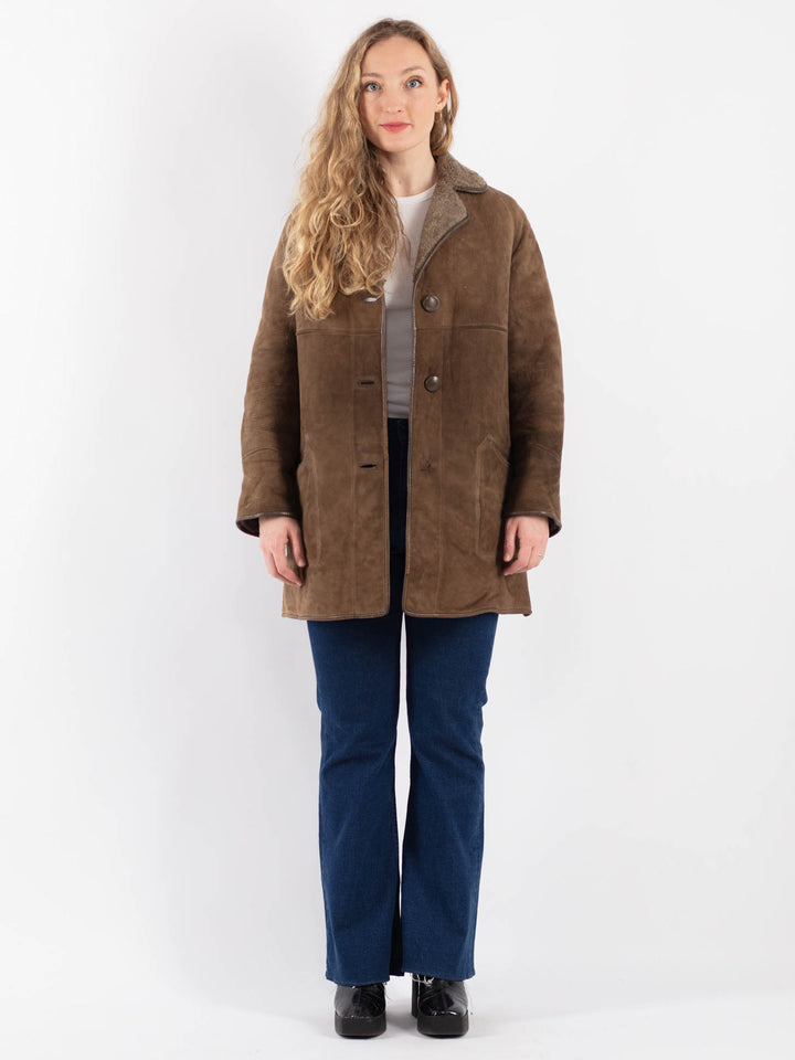 Vintage 80's Women Sheepskin Coat in BeigeV9177
