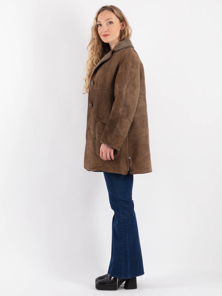 Vintage 80's Women Sheepskin Coat in BeigeV9177