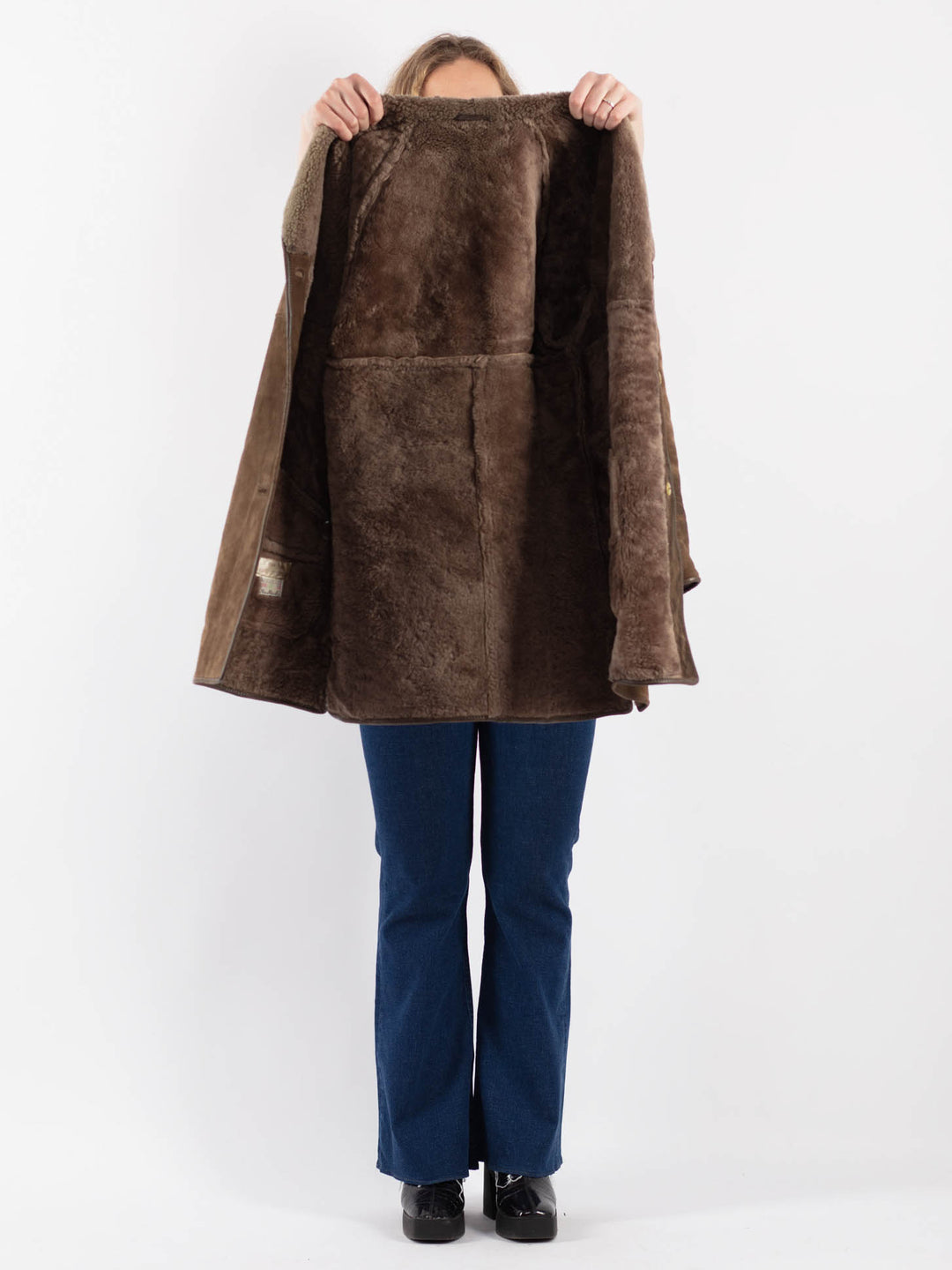 Vintage 80's Women Sheepskin Coat in BeigeV9177