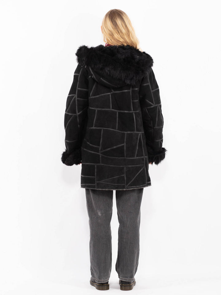 Vintage 90's Women Sheepskin Coat in BlackA0679