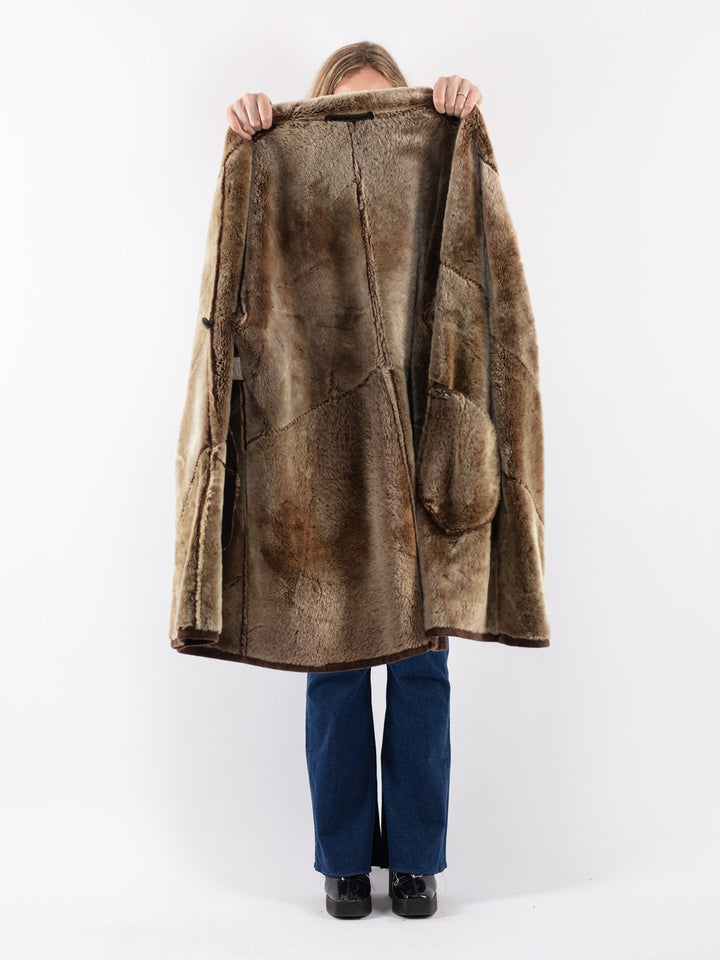 Vintage 90's Women Sheepskin Coat in Brown