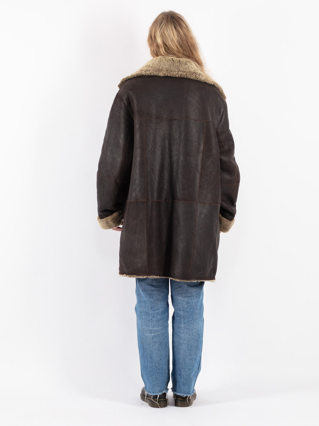 Vintage 90's Women Sheepskin Shearling Coat in Brown