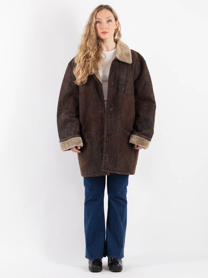 Vintage 90's Women Sheepskin Coat in Brown
