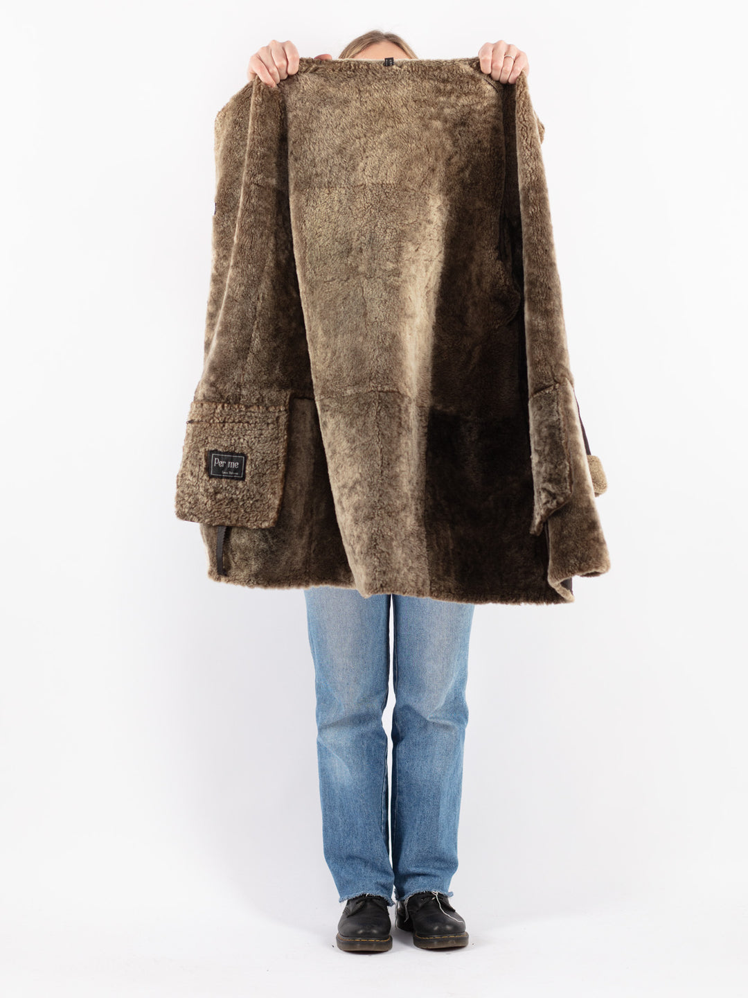 Vintage 90's Women Sheepskin Shearling Coat in Brown