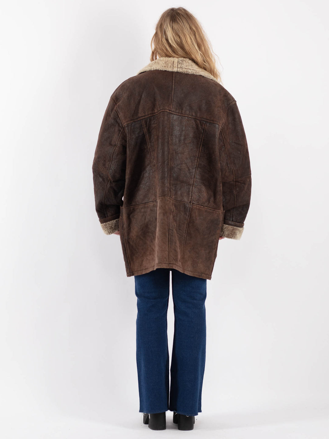 Vintage 90's Women Sheepskin Coat in Brown