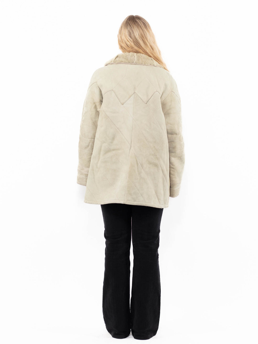 Vintage 90's Women Sheepskin Coat in BeigeA0962