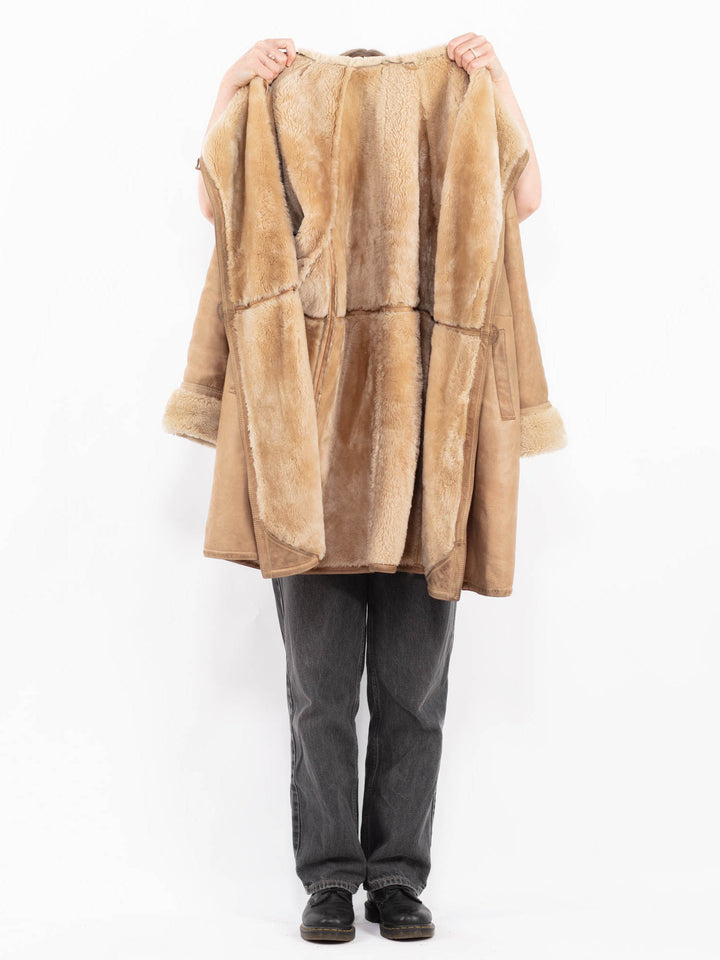 Vintage 90's Women Sheepskin Coat in BeigeA0681