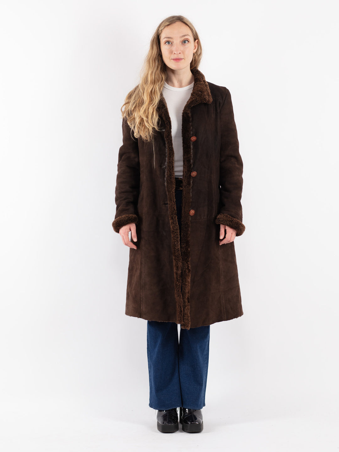 Vintage 90's Women Sheepskin Coat in Brown