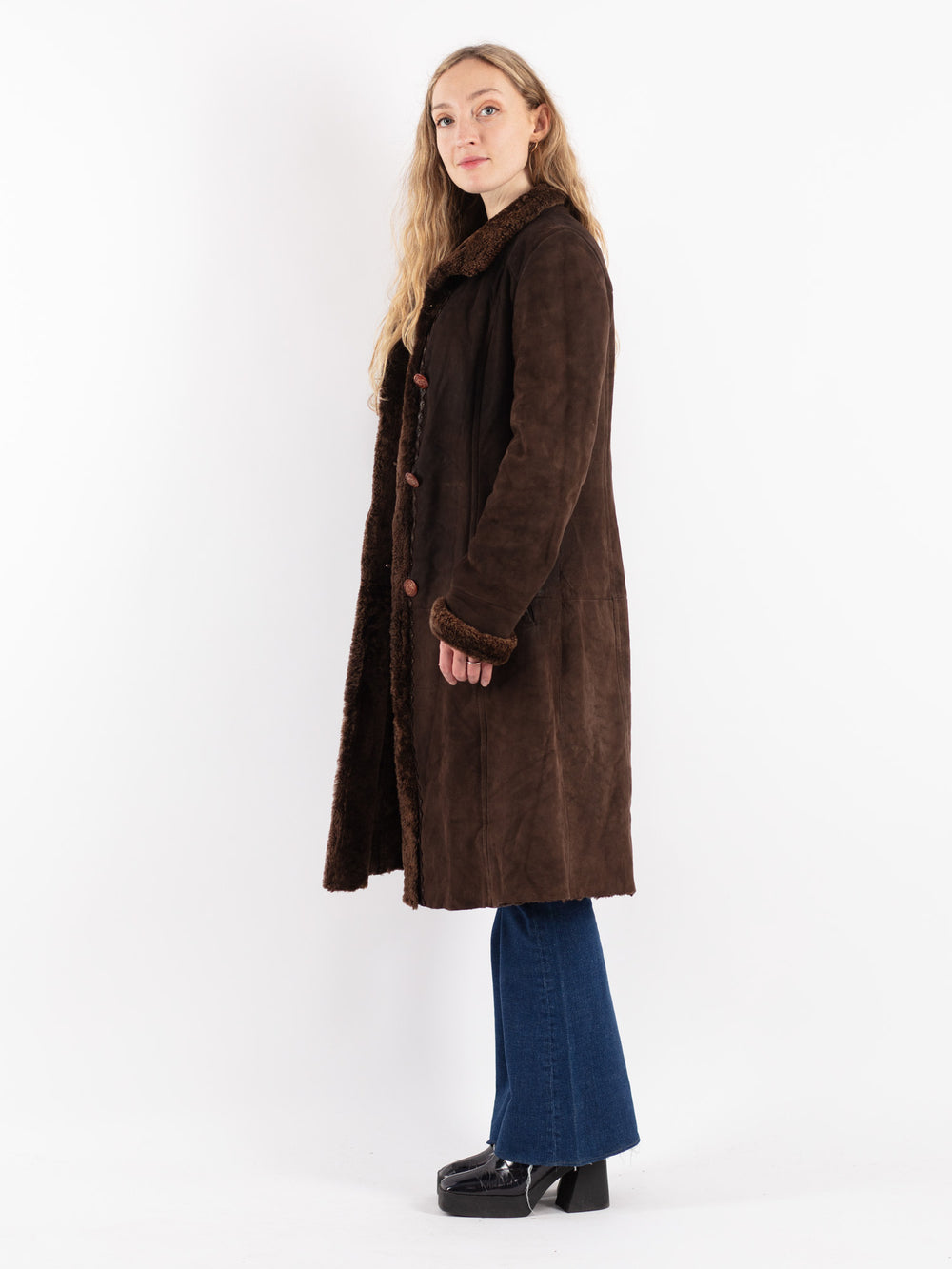 Vintage 90's Women Sheepskin Coat in Brown