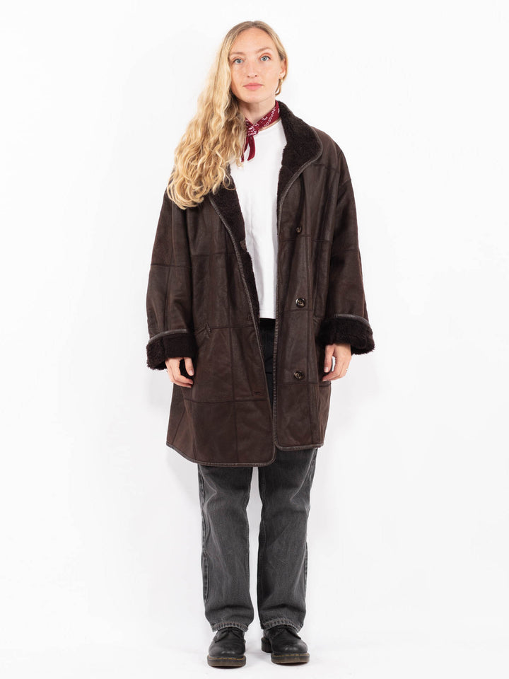 Vintage 90's Women Sheepskin Coat in BrownA0682