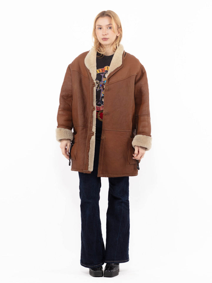 Vintage 90's Women Sheepskin Coat in BrownA1168