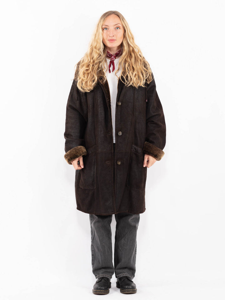 Vintage 90's Women Sheepskin Coat in BrownA0683