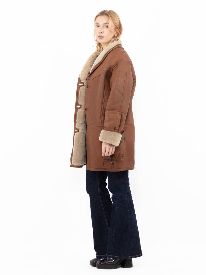 Vintage 90's Women Sheepskin Coat in BrownA1168