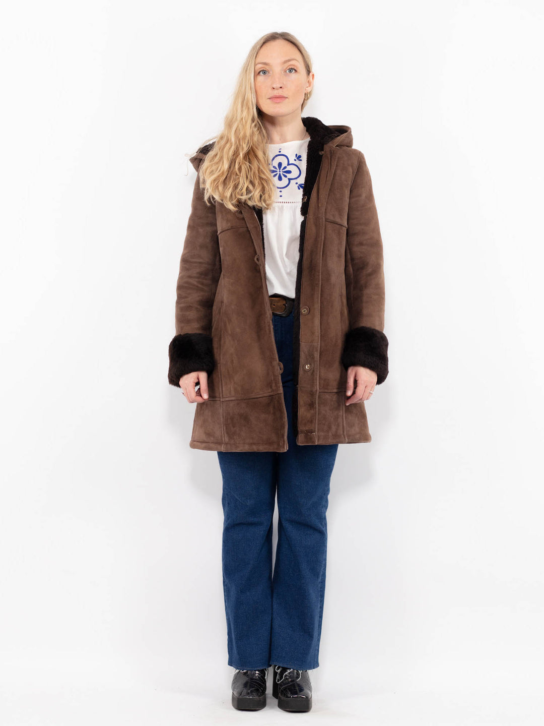Vintage 90's Women Sheepskin Coat in BrownA1069