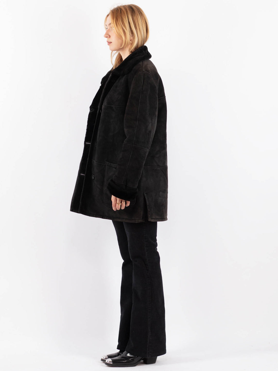 Vintage 90's Women Sheepskin Coat in BlackV9689