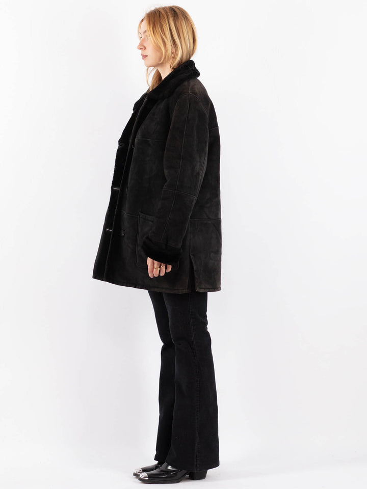 Vintage 90's Women Sheepskin Coat in BlackV9689