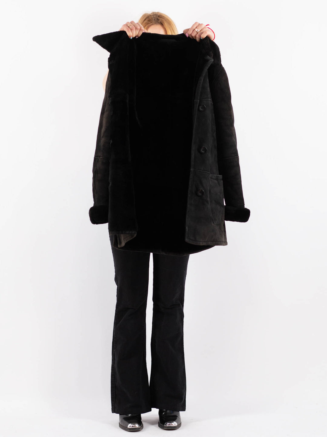 Vintage 90's Women Sheepskin Coat in BlackV9689
