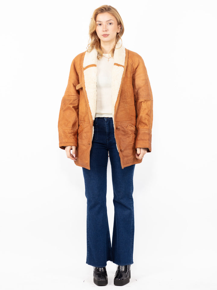 Vintage 80's Women Sheepskin Coat in Brown