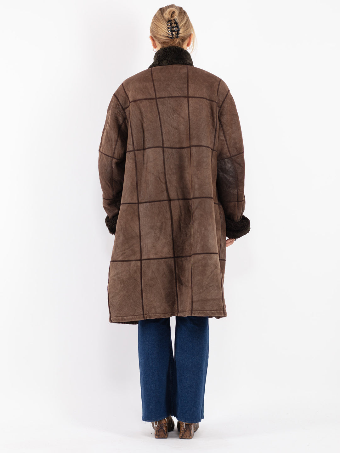 Vintage 90's Women Sheepskin Coat in Brown