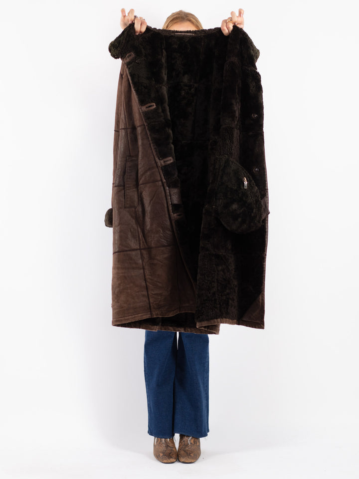 Vintage 90's Women Sheepskin Coat in Brown