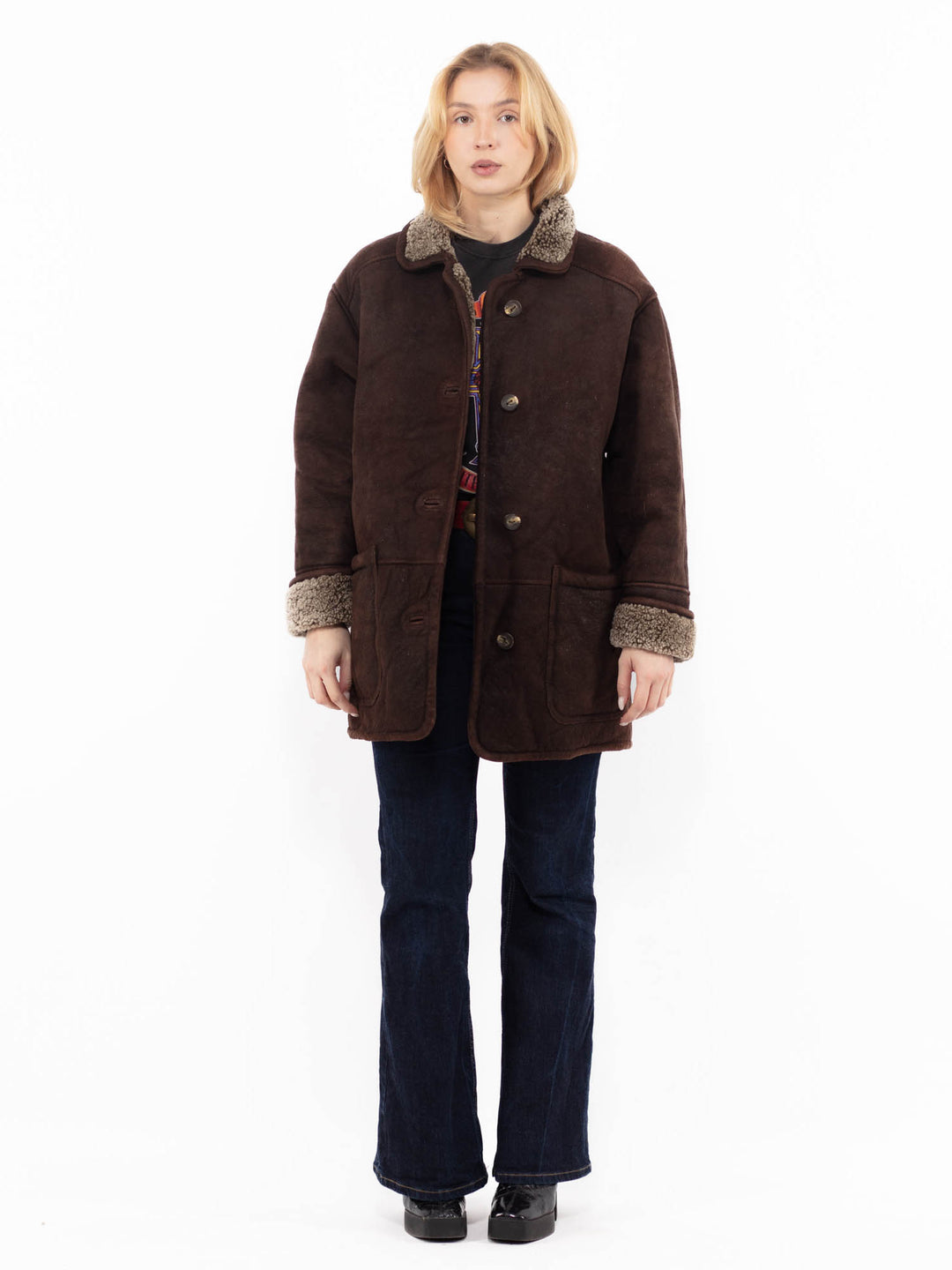Vintage 90's Women Sheepskin Coat in BrownA1172