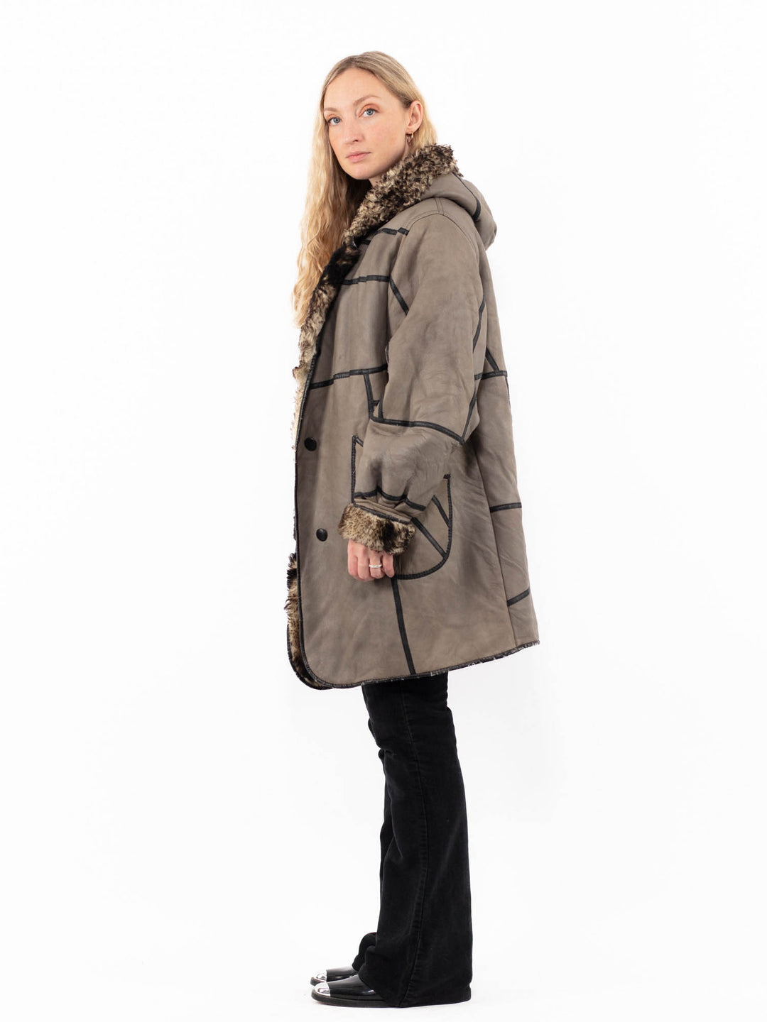 Vintage 90's Women Sheepskin Coat in GrayA0968