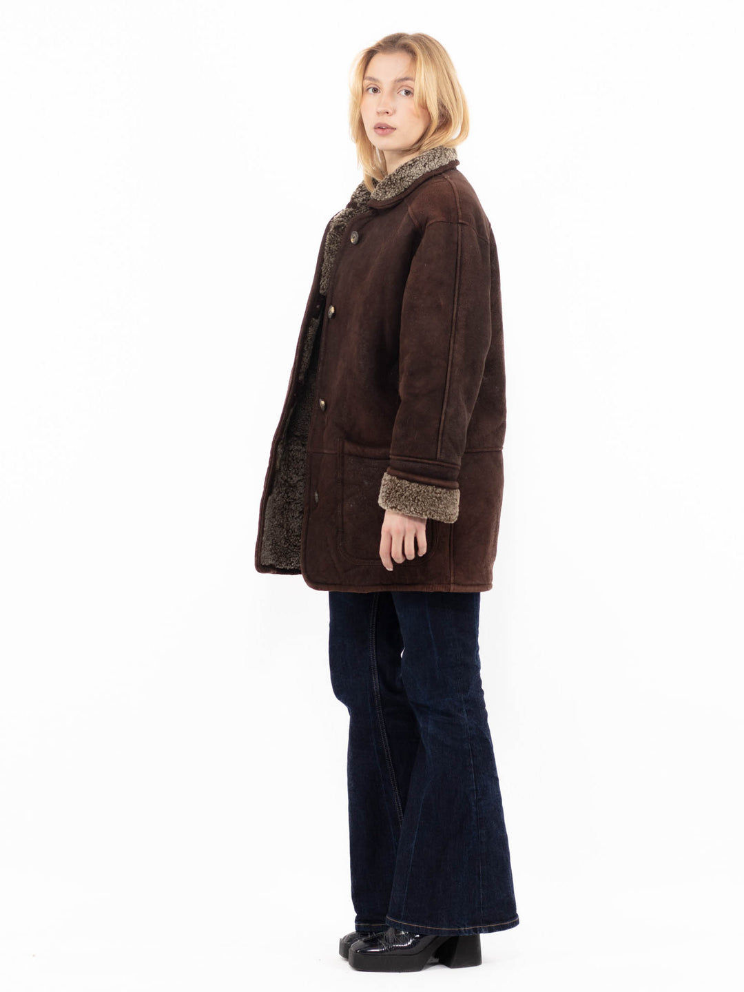 Vintage 90's Women Sheepskin Coat in BrownA1172