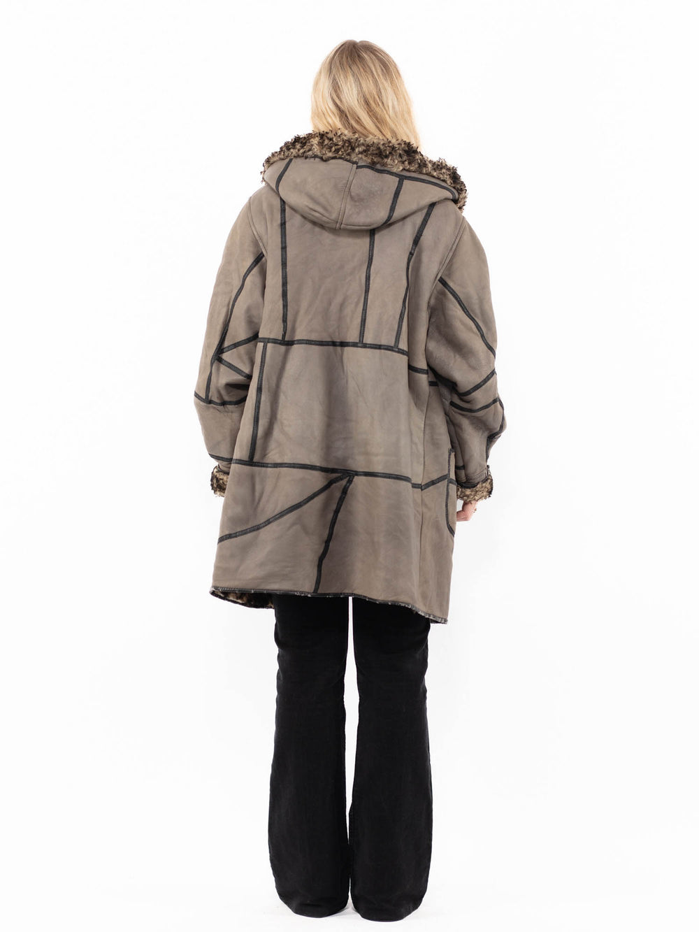 Vintage 90's Women Sheepskin Coat in GrayA0968