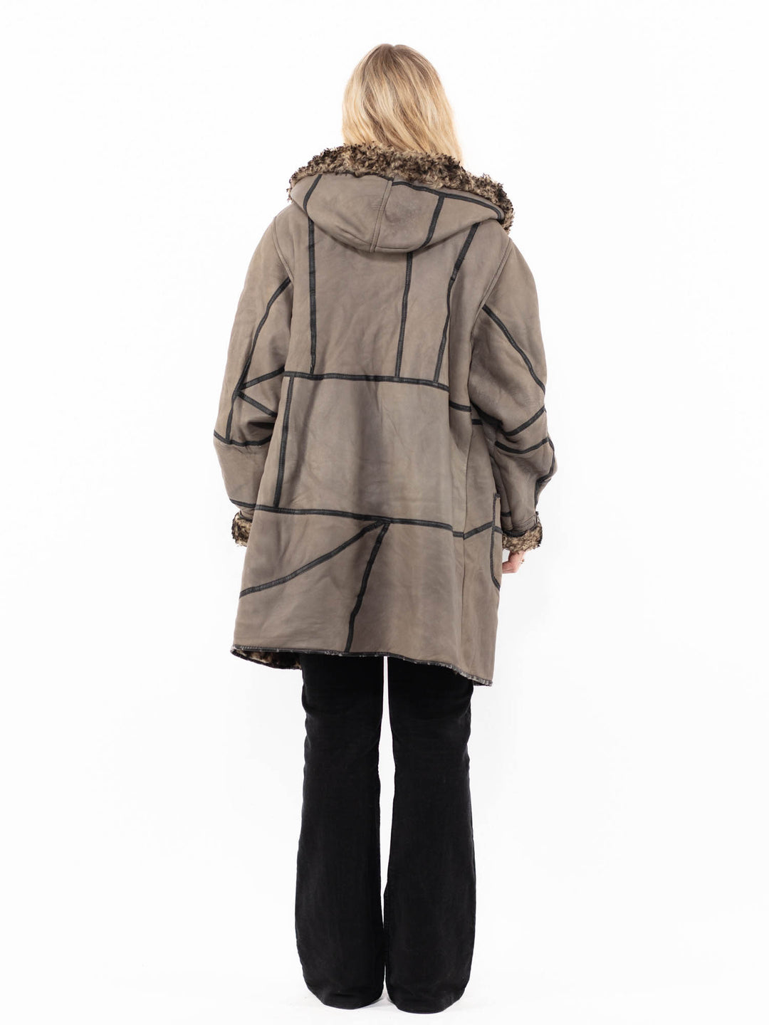 Vintage 90's Women Sheepskin Coat in GrayA0968