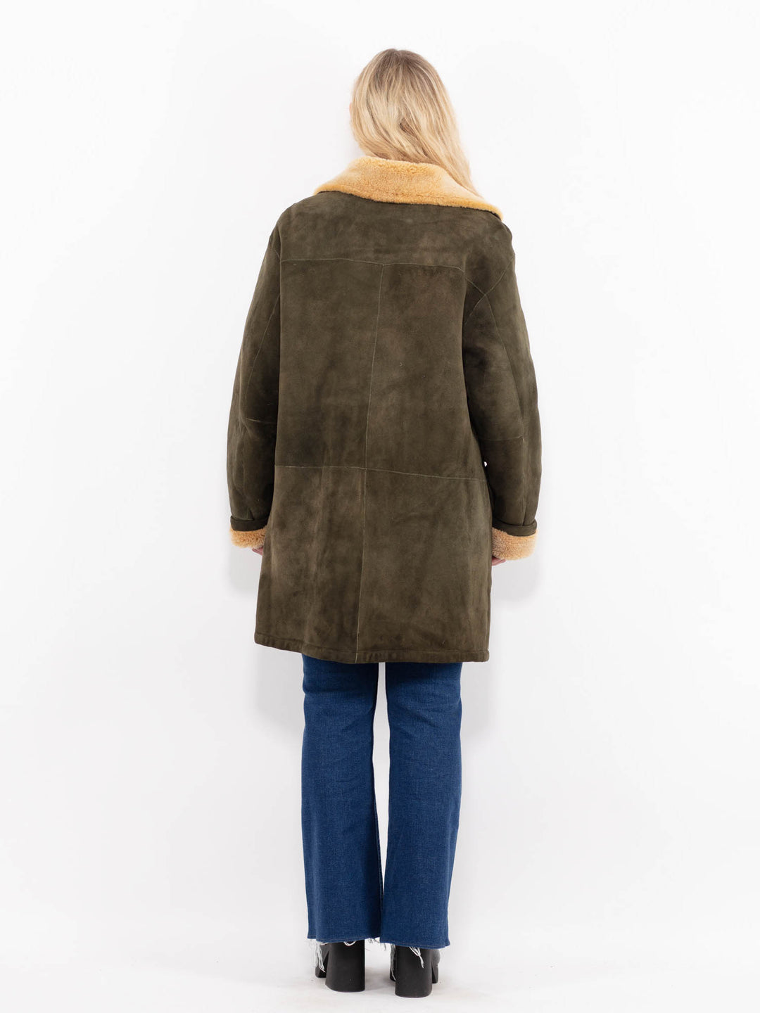 Vintage 90's Women Sheepskin Coat in GreenA1073