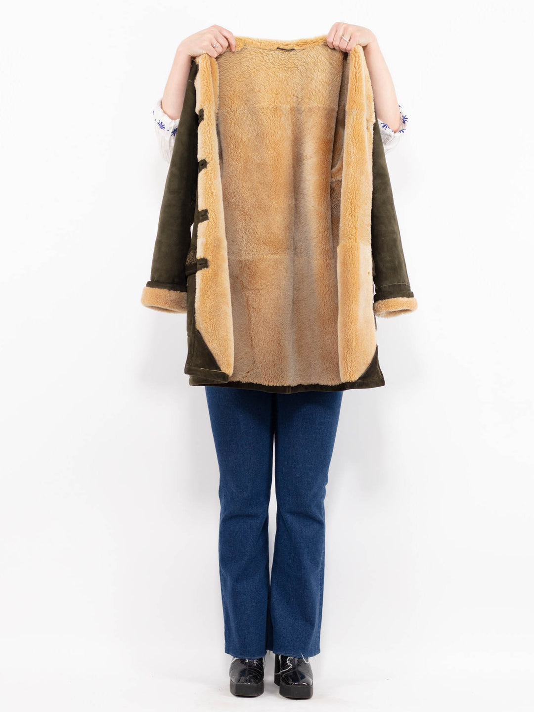 Vintage 90's Women Sheepskin Coat in GreenA1073