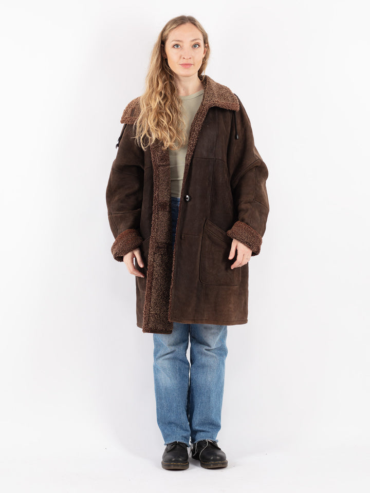 Vintage 90's Women Sheepskin Coat in Brown