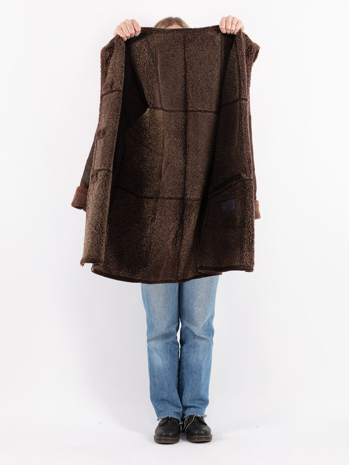 Vintage 90's Women Sheepskin Coat in Brown