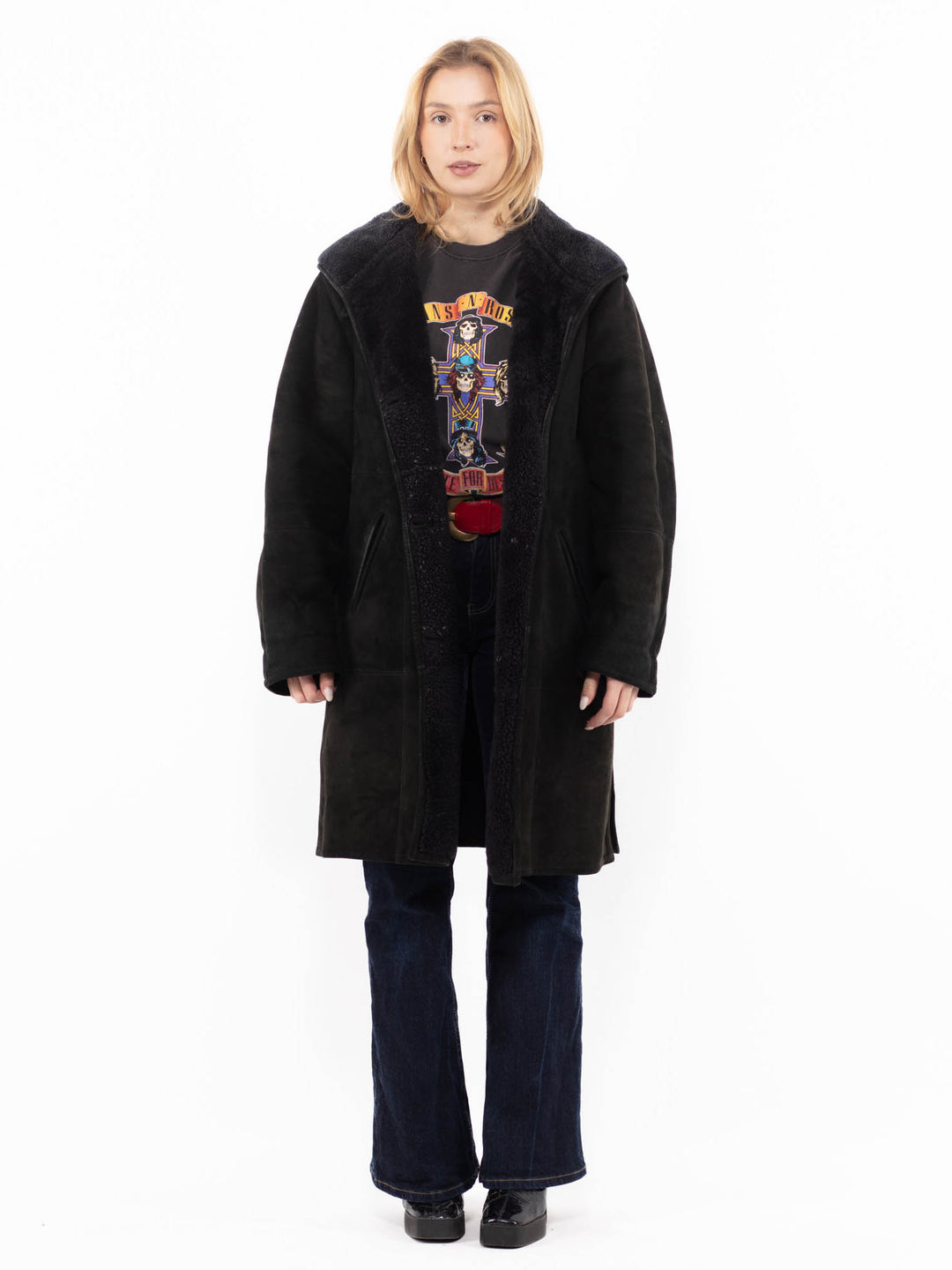 Vintage 90's Women Sheepskin Coat in BlackA1176