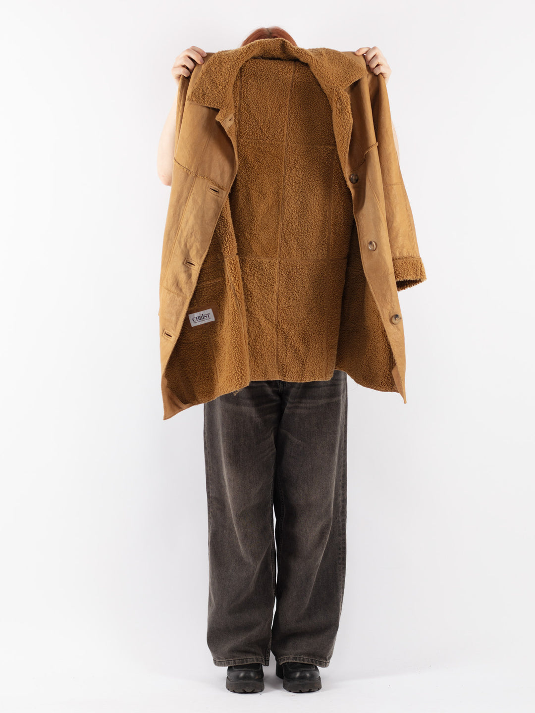 Vintage 90's Women Sheepskin Coat in Beige