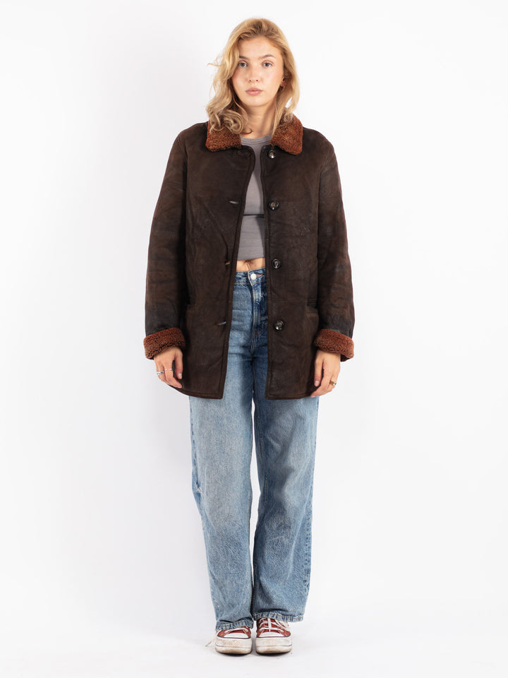 Vintage 90's Women Sheepskin Coat in Brown