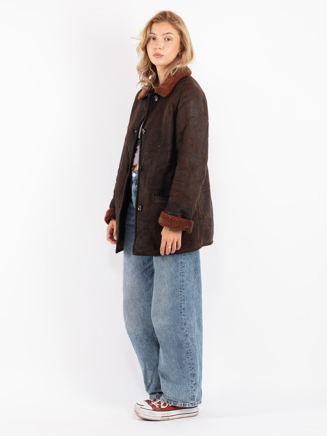 Vintage 90's Women Sheepskin Coat in Brown