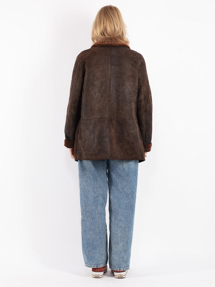 Vintage 90's Women Sheepskin Coat in Brown
