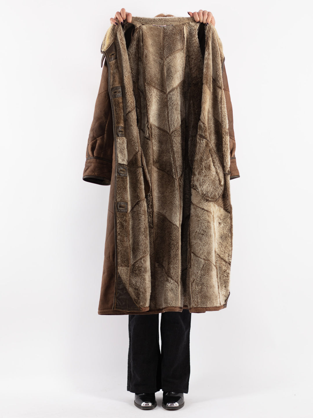 Vintage 90's Women Sheepskin Coat in Brown