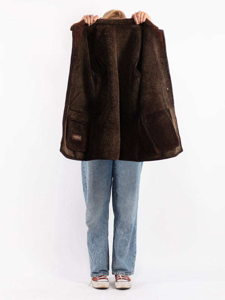 Vintage 90's Women Sheepskin Coat in Brown