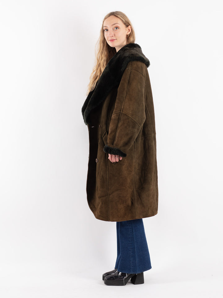 Vintage 90's Women Sheepskin Coat in Green