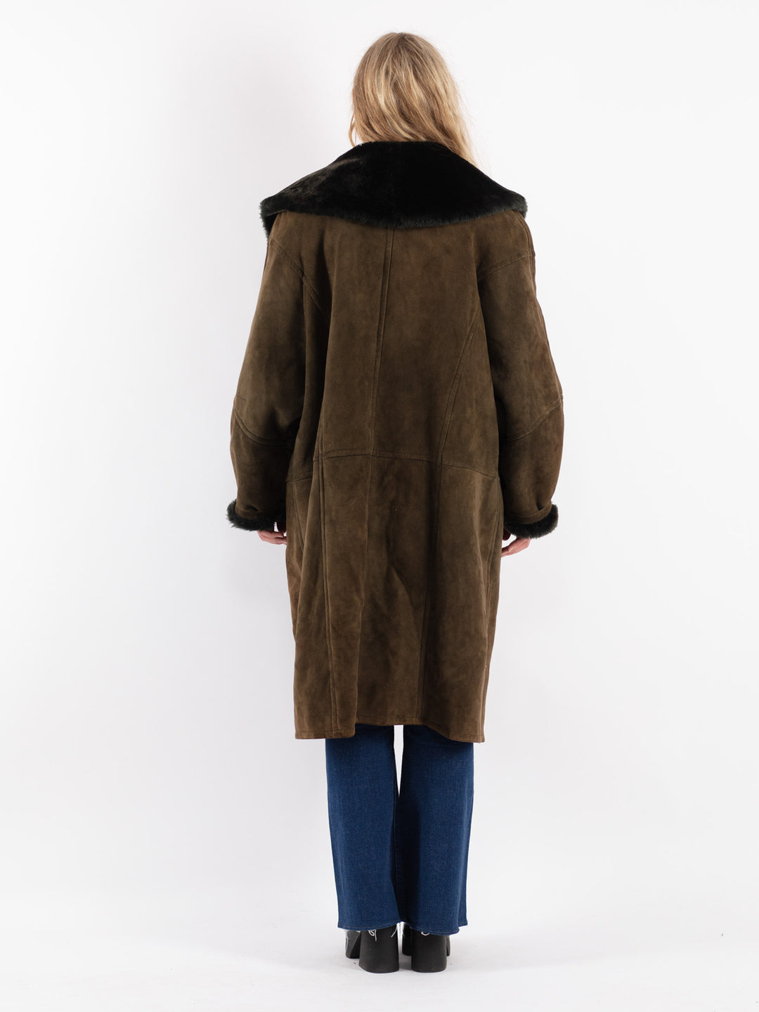 Vintage 90's Women Sheepskin Coat in Green