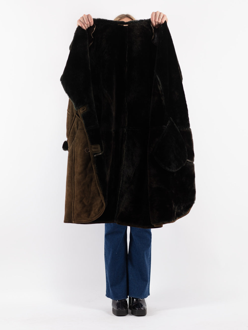 Vintage 90's Women Sheepskin Coat in Green
