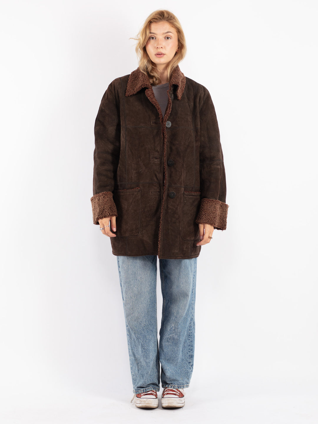 Vintage 90's Women Sheepskin Coat in Brown